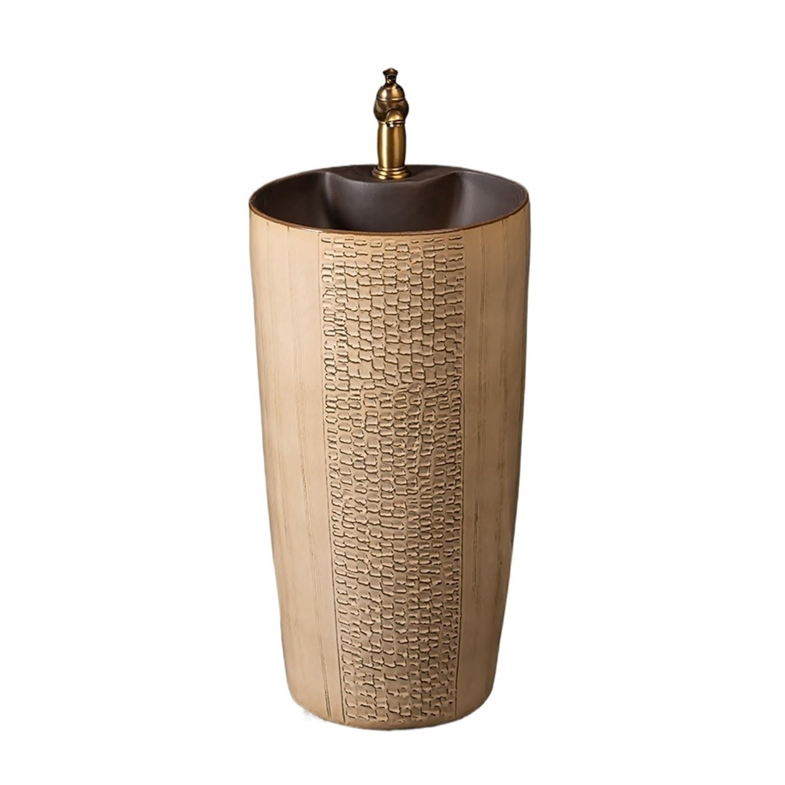 Freestanding Bathroom Sink Home Bathroom Pedestal Sink Hotel Ceramic Wash Basin with Faucet and Drain Pedestal Sink