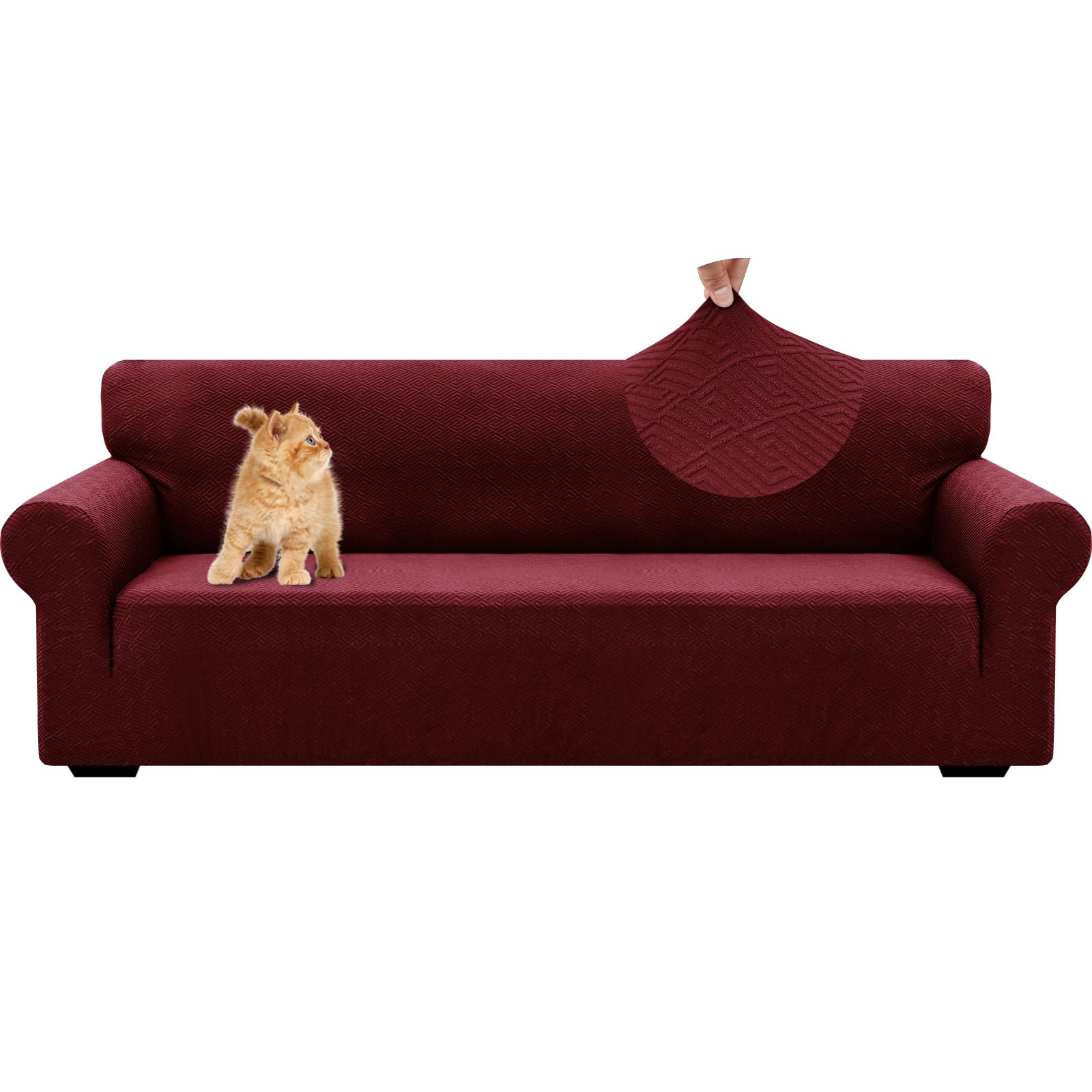 YSTELLAA Navidad Elasticas Funda Sofa 4 Plazas, Ajustables Fundas De Sofa con Reposabrazos, Universales, Moderna, Gruesa, Antideslizante Antimanchas, Confort Suavidad, Burdeos Global Recycled Standard Global Recycled Standard Global Recycled Standard