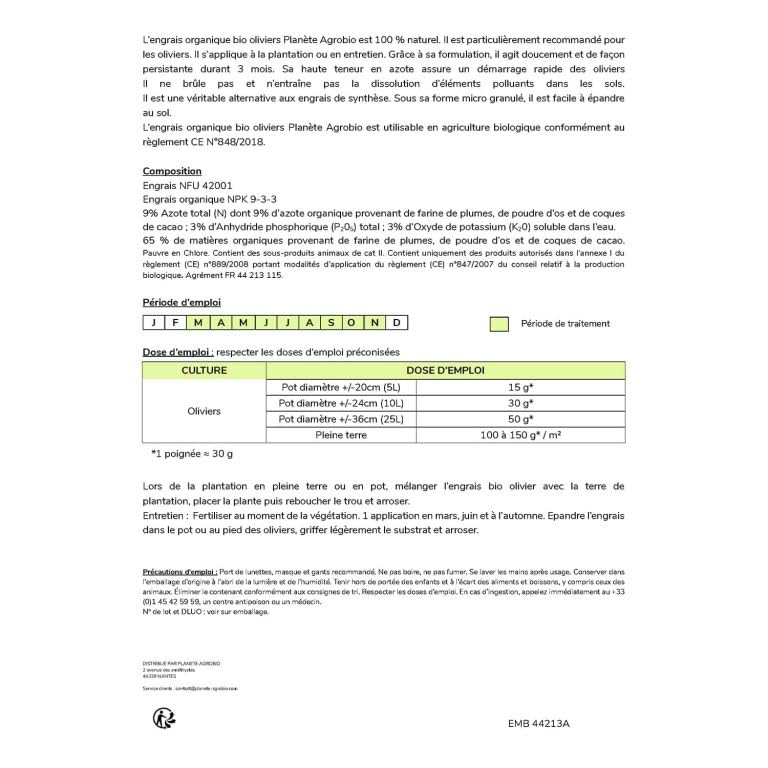 Engrais bio micro granulés 9-3-3 oliviers 20 Kg