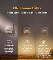 Vista 3 de Lyridz Plug in Night Light with Motion Sensor and Dusk to Dawn Sensor, Dimmable Warm Nightlight with 1-50lm Adjustable Brightness Indoor for Warm