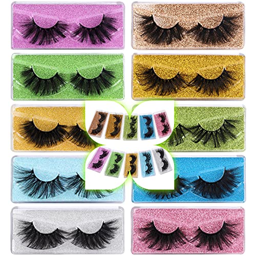 Mink Fluffy Lashes 25mm Fake Eyelashes Pack 10 Pairs Mixed Long Thick Lashes Bulk Handmade Reusable 8D Volume Eyelashes