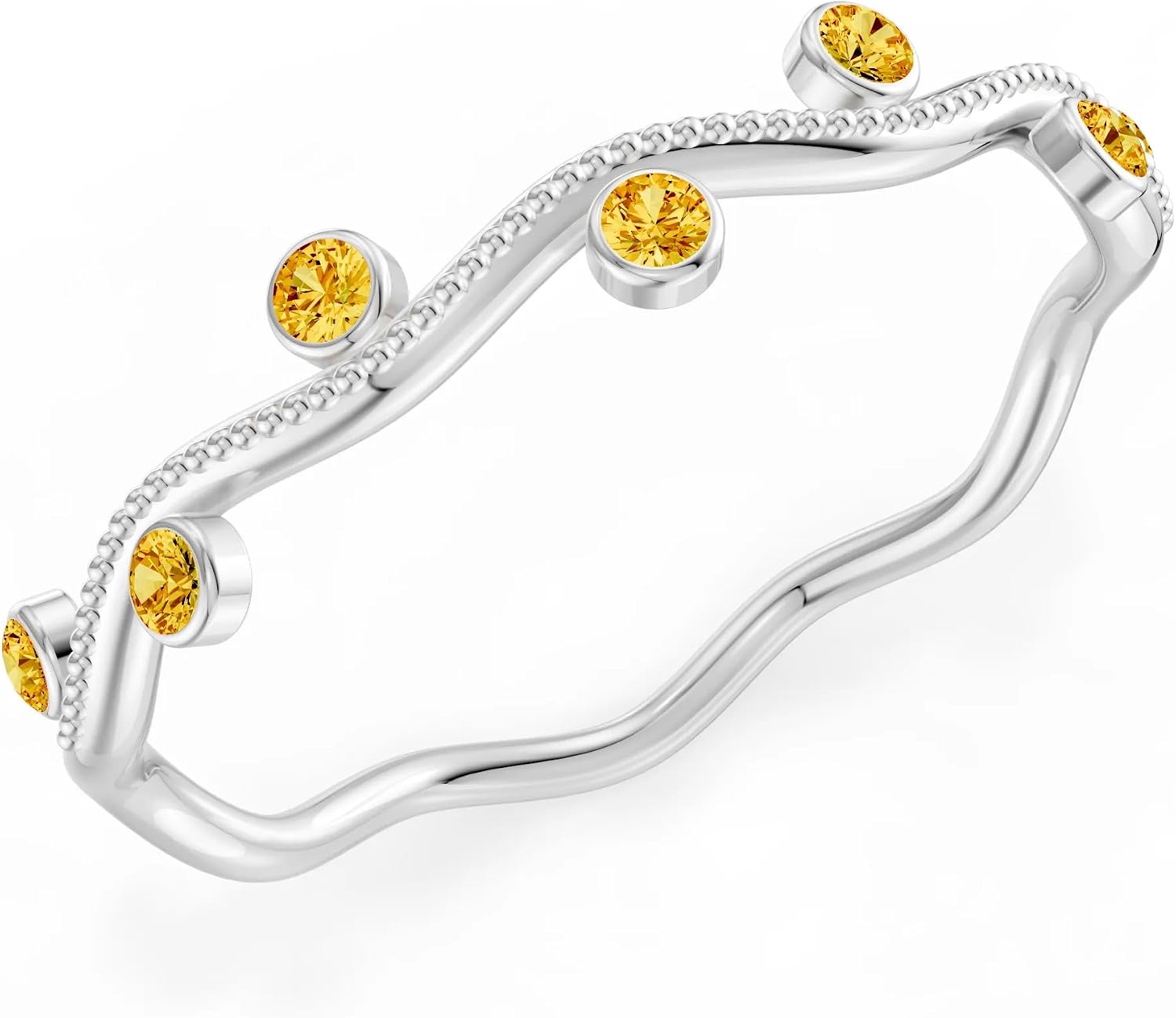 PEORA Round Cut Citrine Stackable Band Available in Solid 10K, 14K or 18K Ring – White, Yellow or Rose Gold