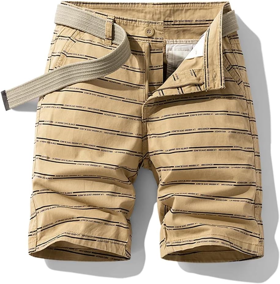 Men's Summer Oversized Loose Five Point Thin Striped Multi Pocket Solid Cotton Workwear Shorts