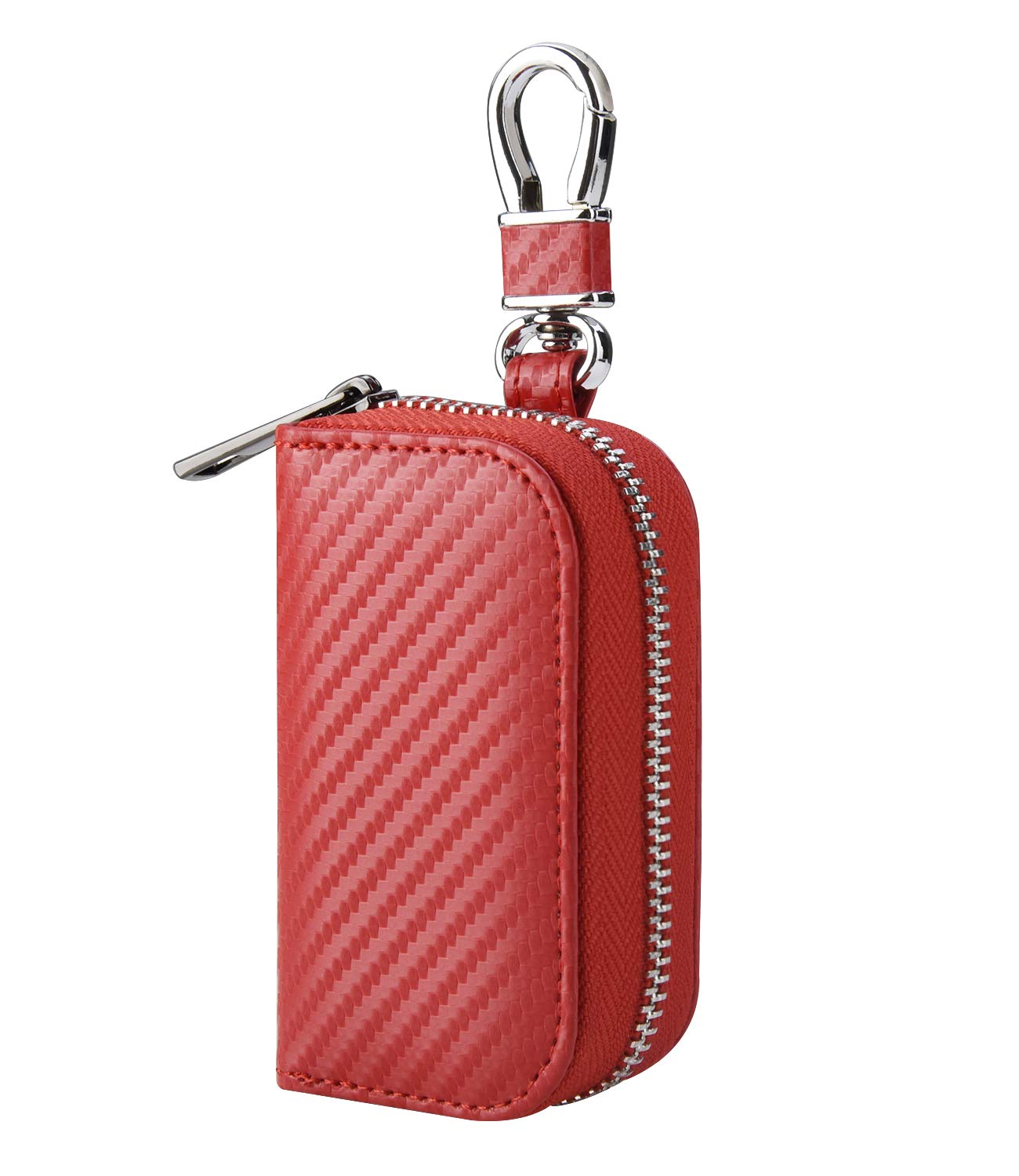 MONOJOY Faraday Pouch for Car Keys, Car Key Signal Blocker Case, Faraday Bag and Box Combination, Leather Anti Theft RFID Blocking Box, Keyless Remote Control Smart Fob Cage with Hook (Red)