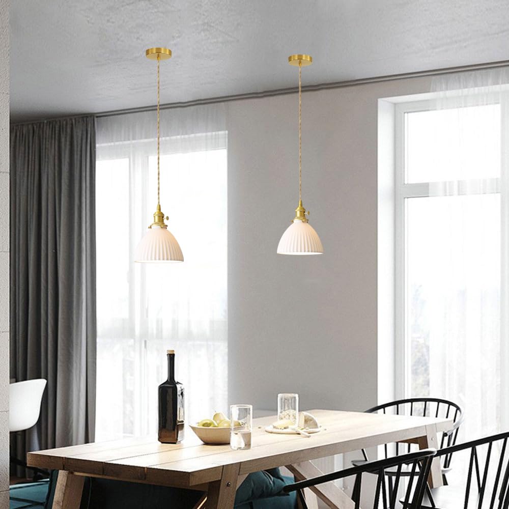 Lámpara colgante de cerámica con casquillo E26, estilo industrial nórdico, lámpara de techo empotrada, luminaria decorativa para sala de estar, dormitorio y balcón.