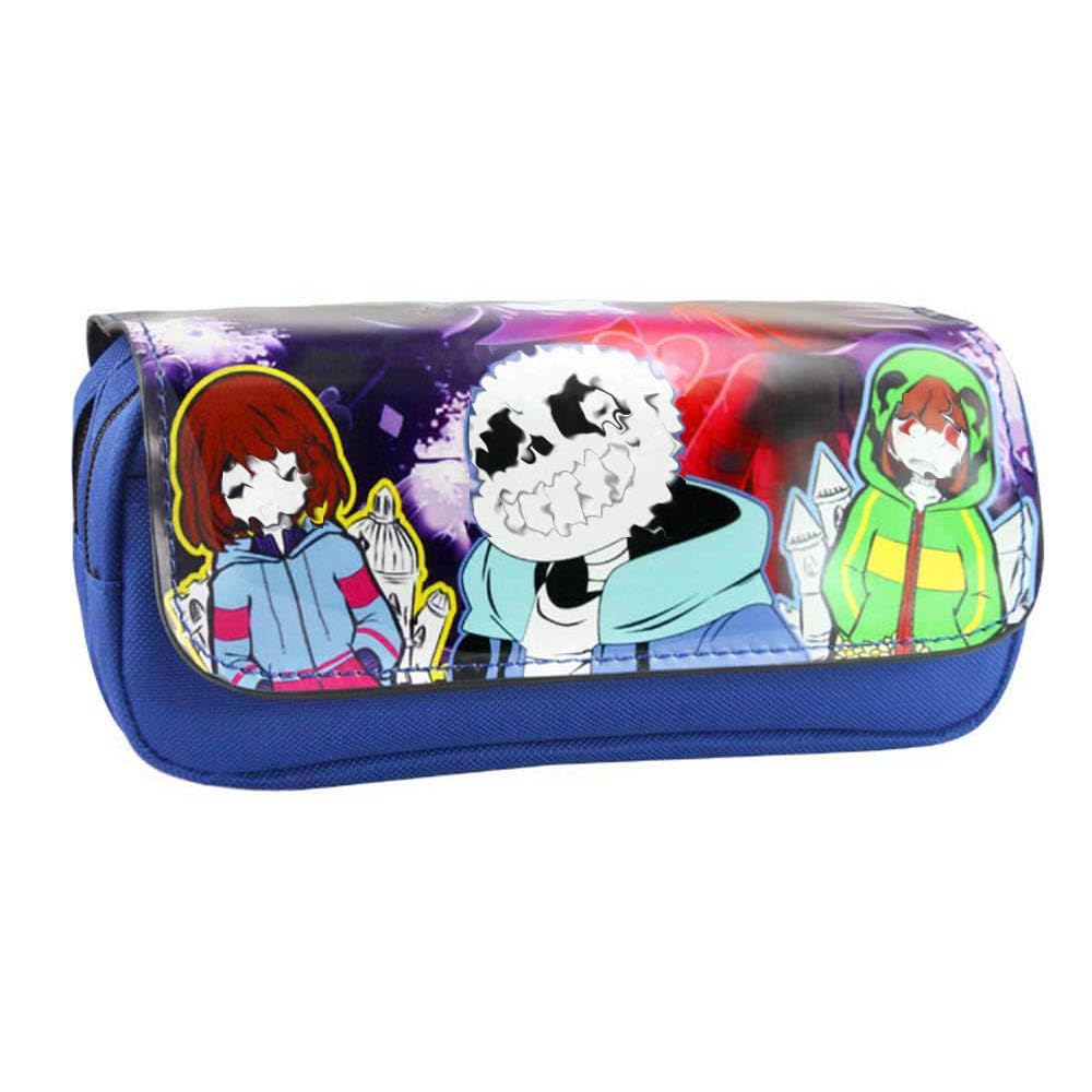 FEIDIAO Under Tale Pencil Case Blue Under Tale Sans Student Pen Pouch Stationery Bag Portable Zippered Cosmetic Bag (C)