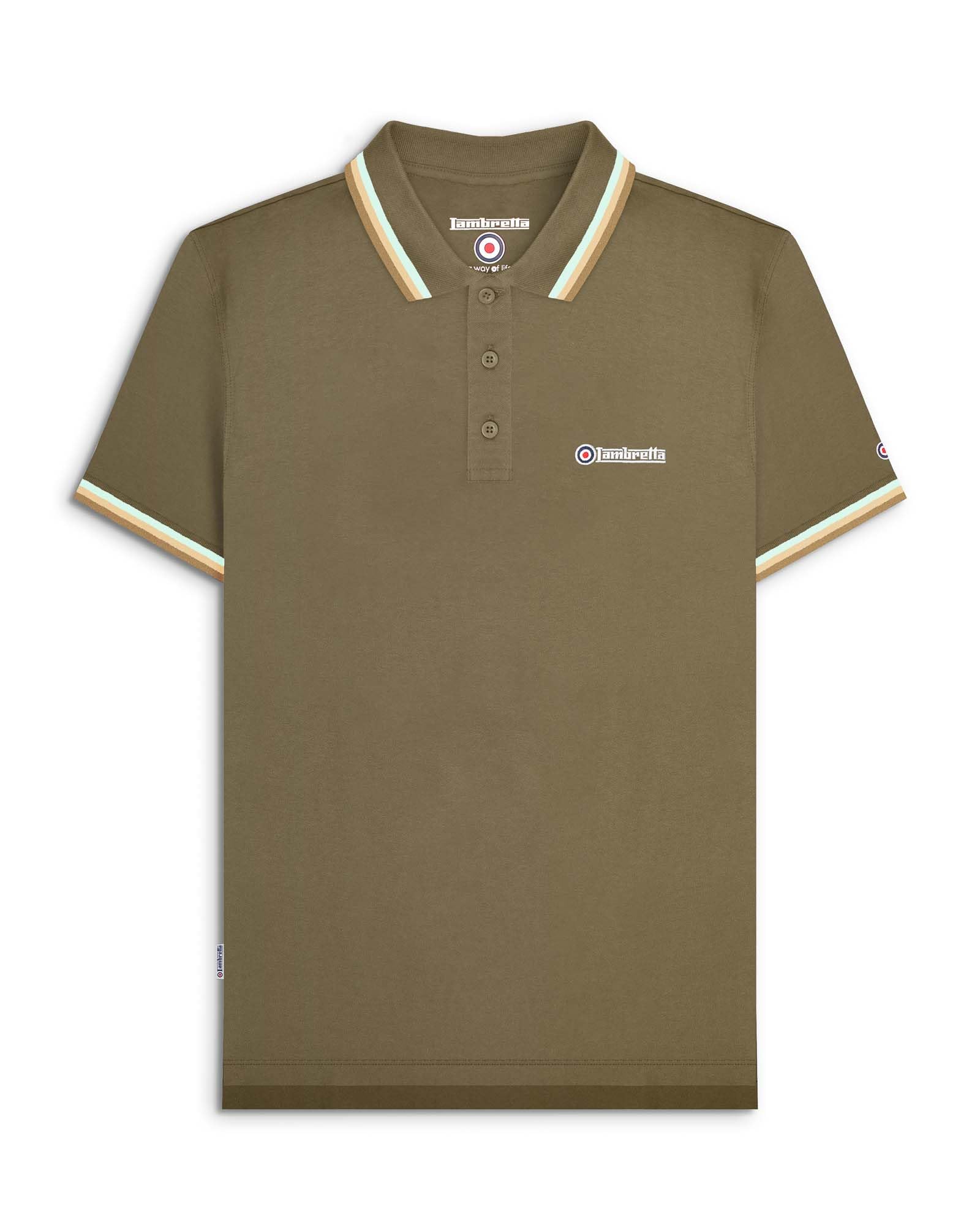 Lambretta Khaki (Aqua/Silver/Cashew) Triple Tipped Polo