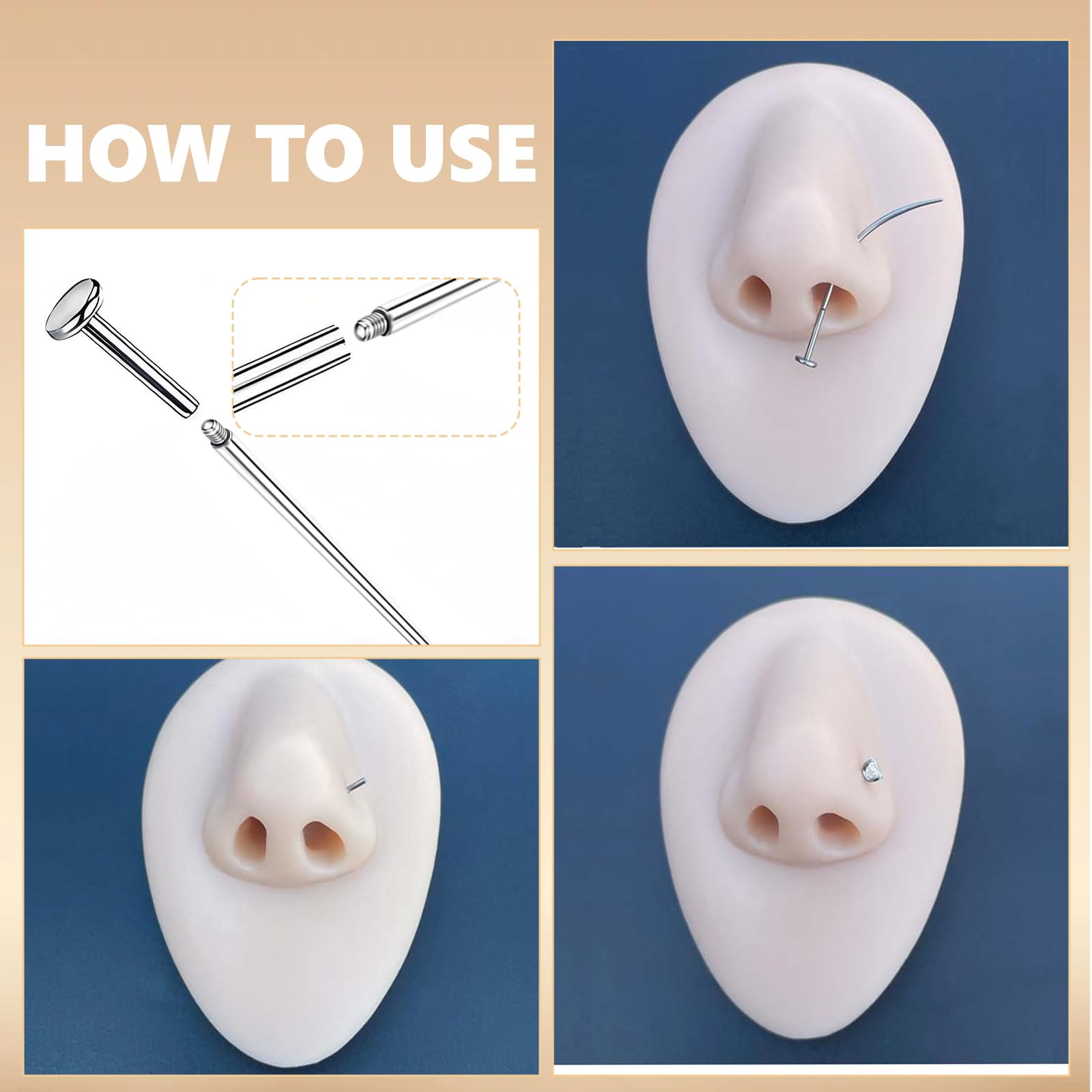 Set de Pinzas para Piercings Profesional, Kit Extractor Bolas, Conos Inserción 16G 18G