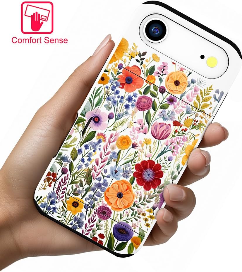 Compatible with iPhone 17 Air Case Wallet Cute for Women with Design,Rugged Credit Card Holder Slot Protective Phone Skin Cases Girly Design (Red Vibrant Colorful Flowers) - Image 8