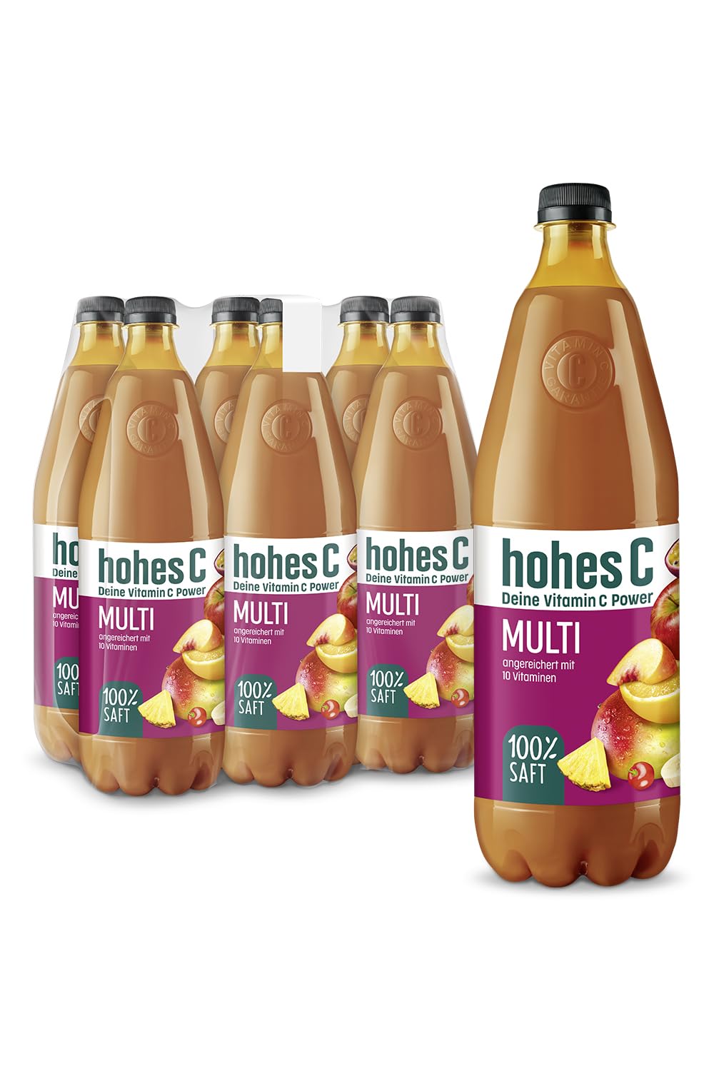 hohes C Multivitamin (6 x 1l), 100% Saft, Apfel, Orange, Ananas, Maracuja, Mango, 9 Vitamine, ohne Zuckerzusatz laut Gesetz, vegan