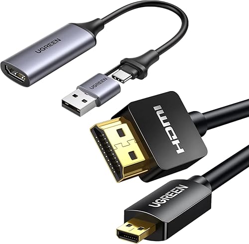 UGREEN Adaptador de cable micro HDMI a HDMI, paquete 4K 60Hz con tarjeta de captura de video 4K HDMI a USB-AUSB-C HDMI