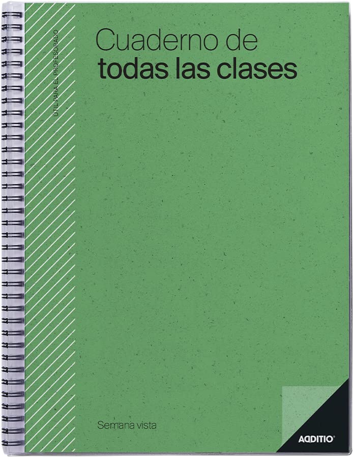 Additio - Cuaderno De Todas Las Clases Semana Vista Para El Profesorado | Evaluación Continua | Programación Semanal Del Curso | Tamaño 22,5 X 31 Cm. | Español | Verde