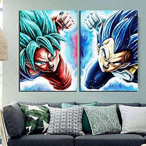 Leinwandmalerei Wandkunst Leinwanddrucke Bilder Ölgemälde 2 Stück Vegeta Goku Anime Dragon Ball Super Cartoon Modulare Poster Cover