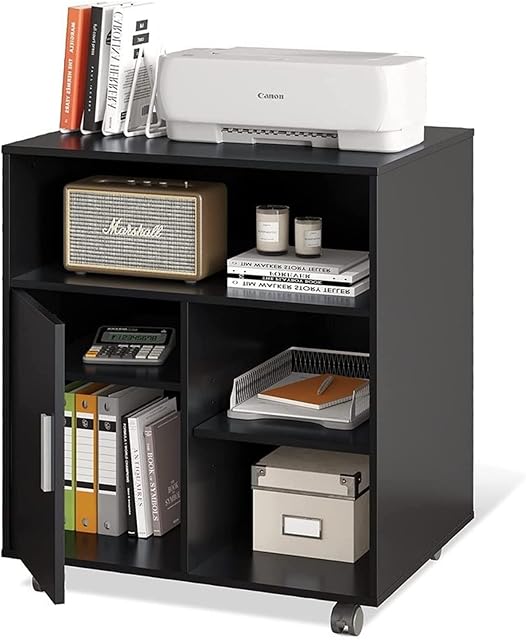 SISWIM File Cabinet Open Wood Storage Filing Cabinet Mobile Printer Stand Adjustable Shelf Rolling for Office Home Storage Cabinet