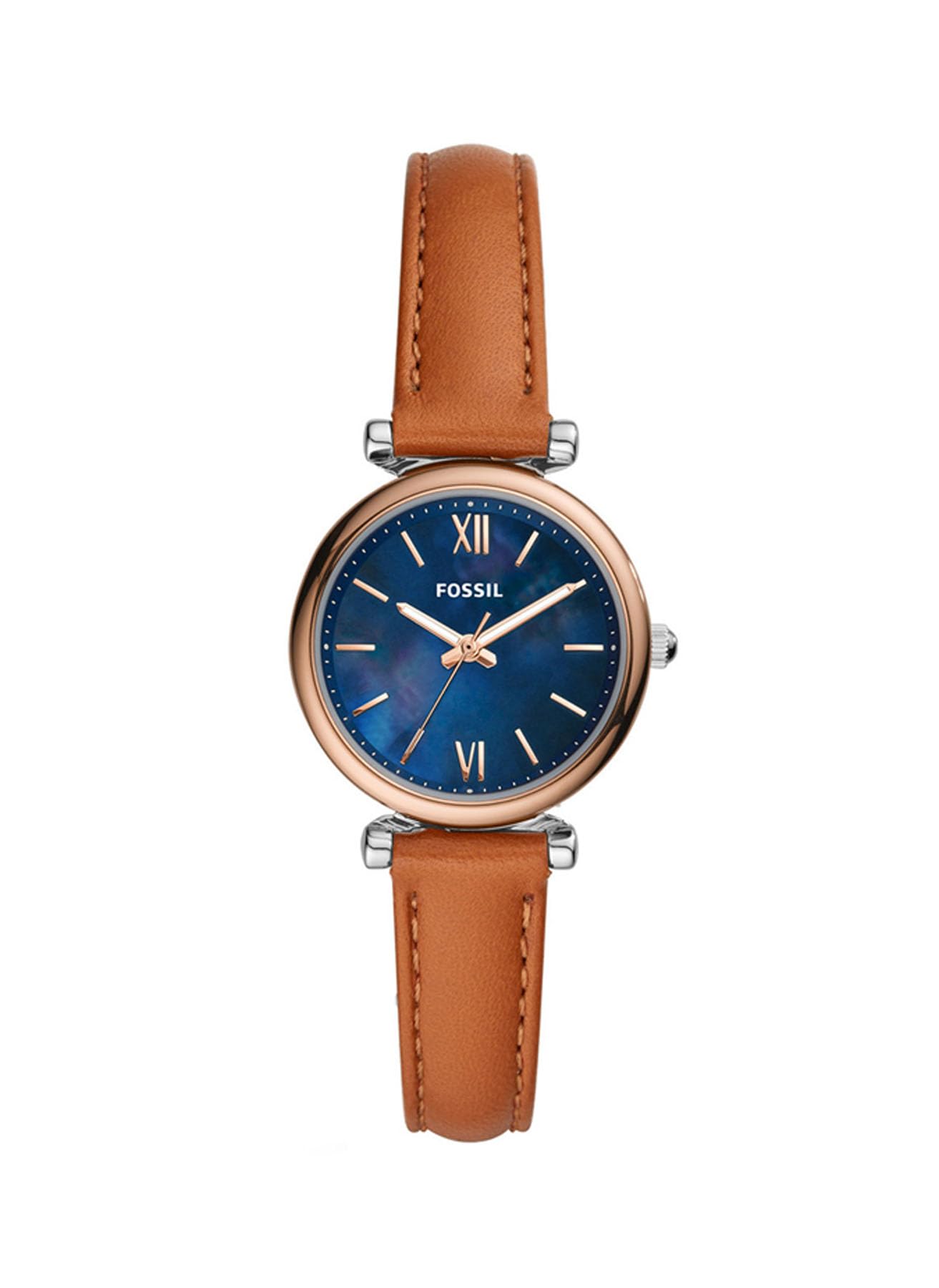 Fossil Orologio Carlie da donna, Movimento al quarzo a tre lancette con cinturino in pelle, Marrone chiaro