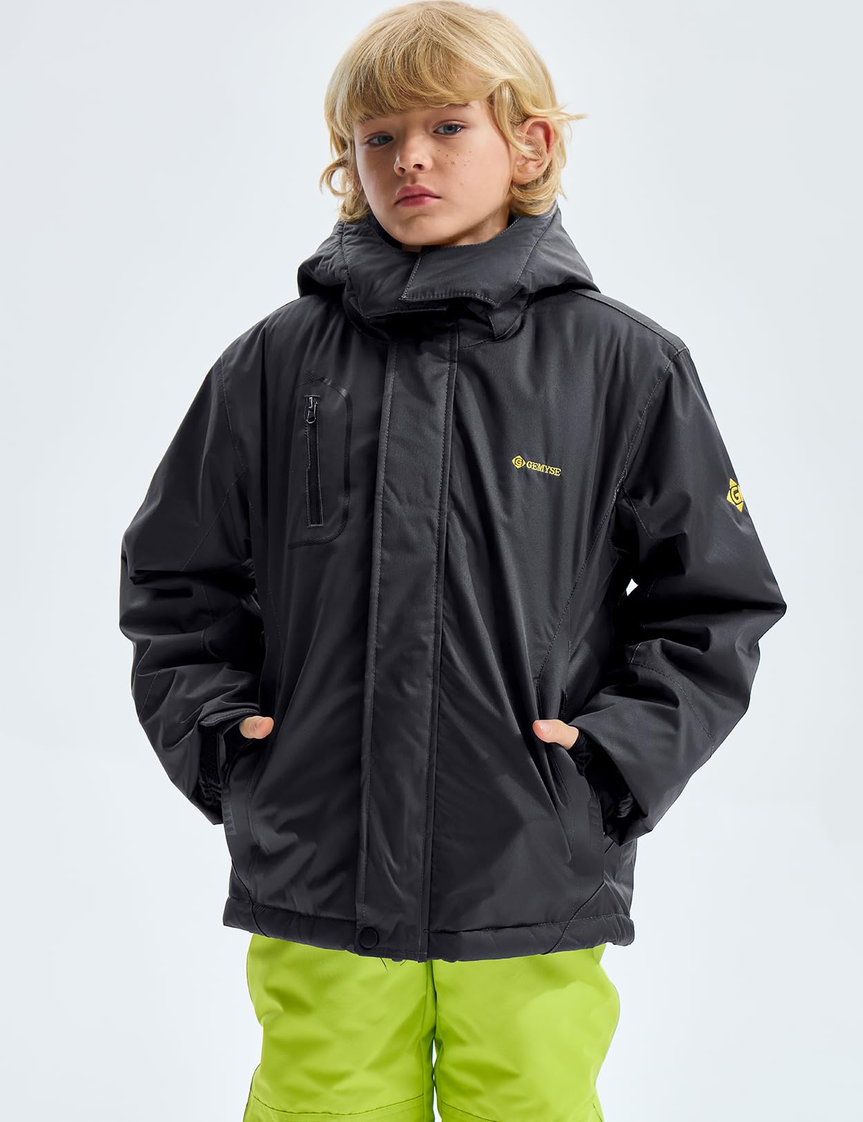 GEMYSE Bambini Giacca da Sci Impermeabile Pile Antivento Giacche Ragazzi invernale Cappotto con Cappuccio