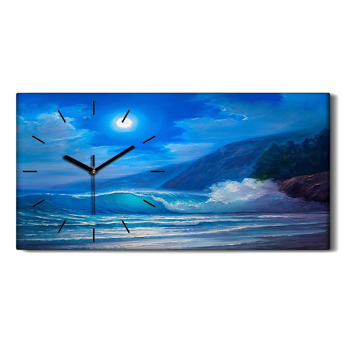 Horloge sur toile salon et chambre motif vague de mer artistique 60x30cm