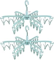 Vista 7 de Estante de Secado Plegable con 24 Clips para Secar Calcetines, Lencería, Ropa de Bebé, Toallas, Estante Giratoria para Secar Calcetines