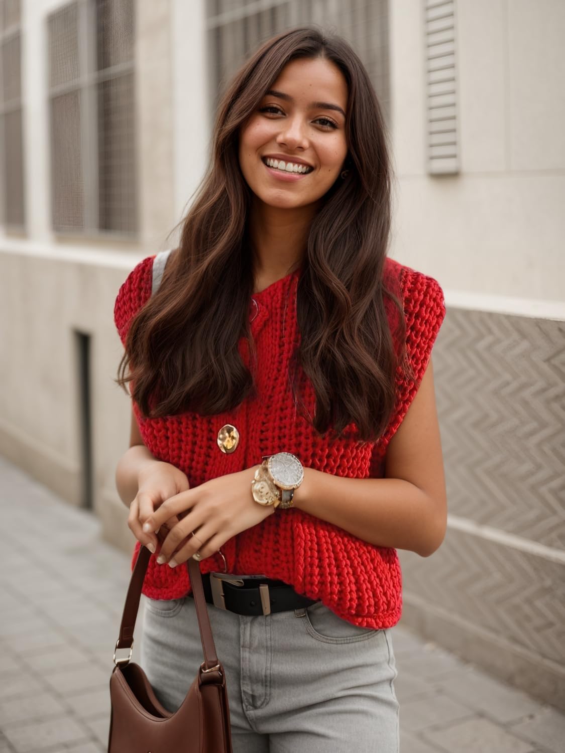 Women's Sleeveless Chunky Knit Cardigan V-Neck Button Down Vest Casual Loose-Fitted Crochet Sweater with Pockets 2024