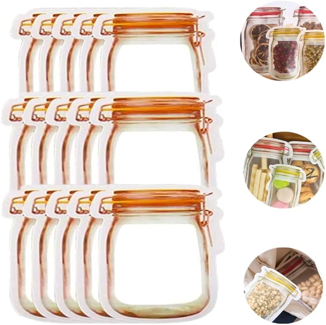 i-QiQi 12 Pieces Reusable Food Storage Bags Mason Jar Zipper Bags Sandwich Bag,Airtight Seal Food Storage Bags Snack Saver Container Leak-Proof Zip-Lock Bag. (Yellow-S)