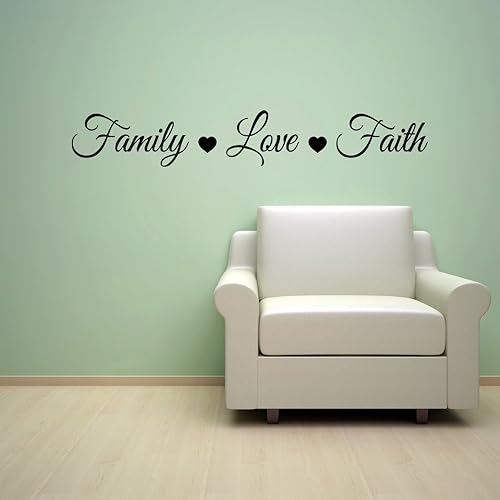 Miniatura 3 de Vinilo adhesivo para pared, diseño de familia con cita de amor y fe, con palabras extraíbles, decoración del hogar, negro, 21.7in x 3.1in