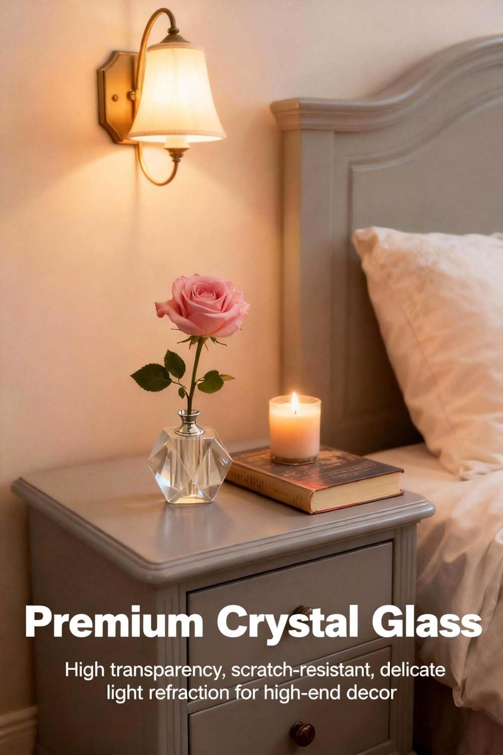 Crystal Bud Vase for Single Flower, Geometric Diamond Cut Single Stem Vase, Small Tabletop Vase for Home, Restaurant, Cafe, Retail Store, Wedding & Valentine's Day Decor (Crystal Clear)
