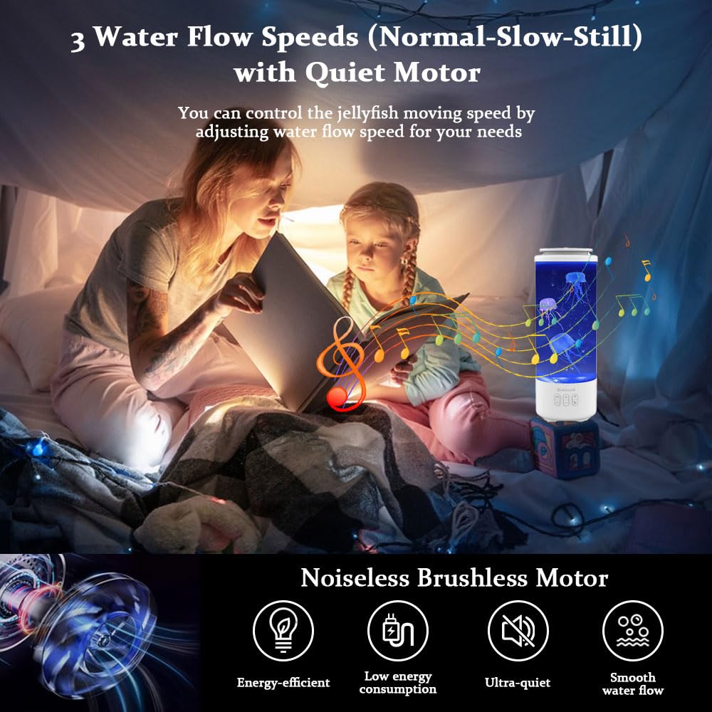 Lampa z meduzami, do akwarium, 7 zmian kolorów, 4 tryby świecenia, lampa lawowa, meduzy, głośnik Bluetooth, z pilotem zdalnego sterowania, dekoracja domu (biała)
