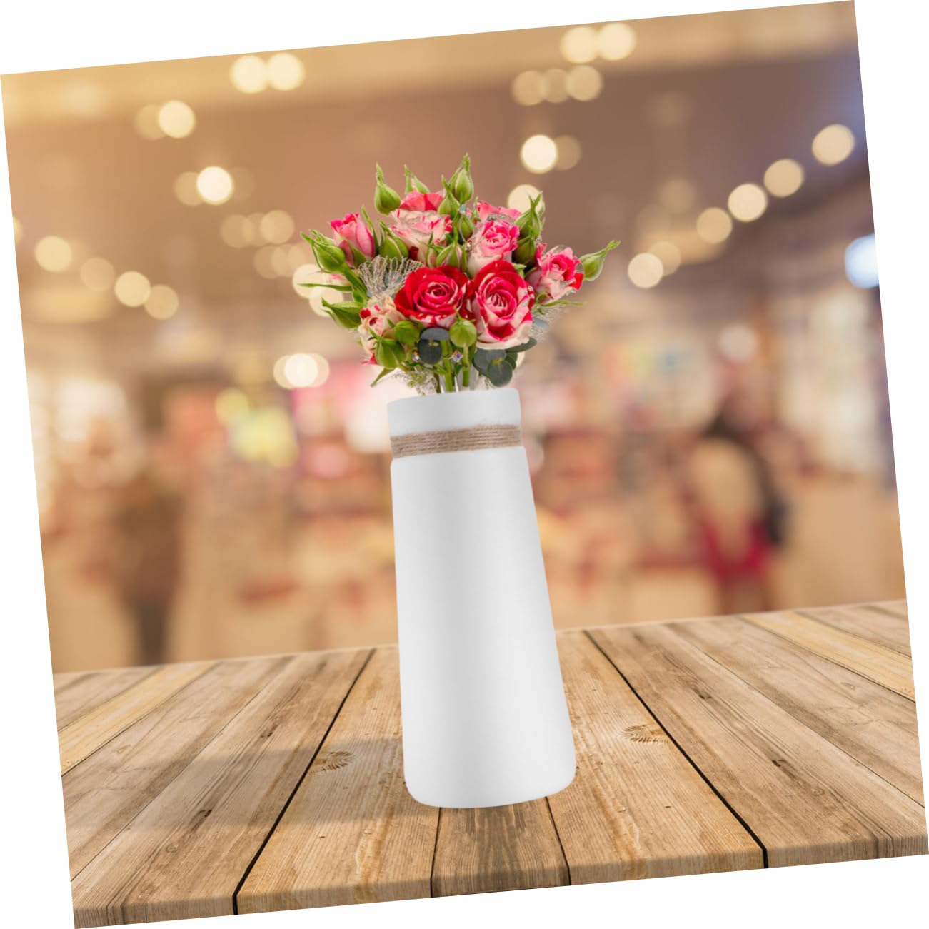 Jarrón de Cerámica Blanco Cuerda para Decoración de Escritorio | Estilo Moderno y Creativo, Pieza de Hogar sin Plantas, Acabado Sencillo