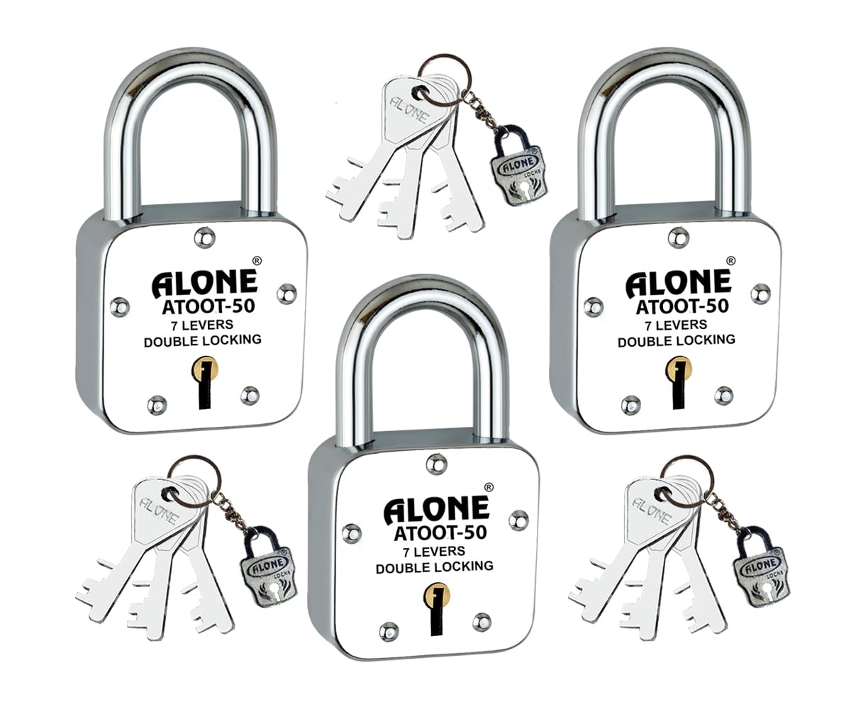 Alone Atoot 50mm 3 Keys Each with 3 Padlock Steel Body Hardened Shackle 7 Levers Padlock Chrome Finish Rust Free.(Pack of 3) (B0CGPVF2P3) Amazon Price History, Amazon Price Tracker
