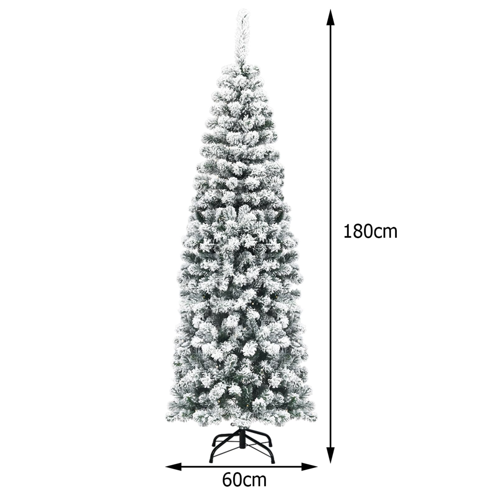 COSTWAY Albero di Natale Innevato 140/180/225 cm, Albero di Natale Artificiale Slim con 242/500/641 Rami Realistici e Folti e Base Pieghevole di Metallo, Apertura a Ombrello (180 cm)