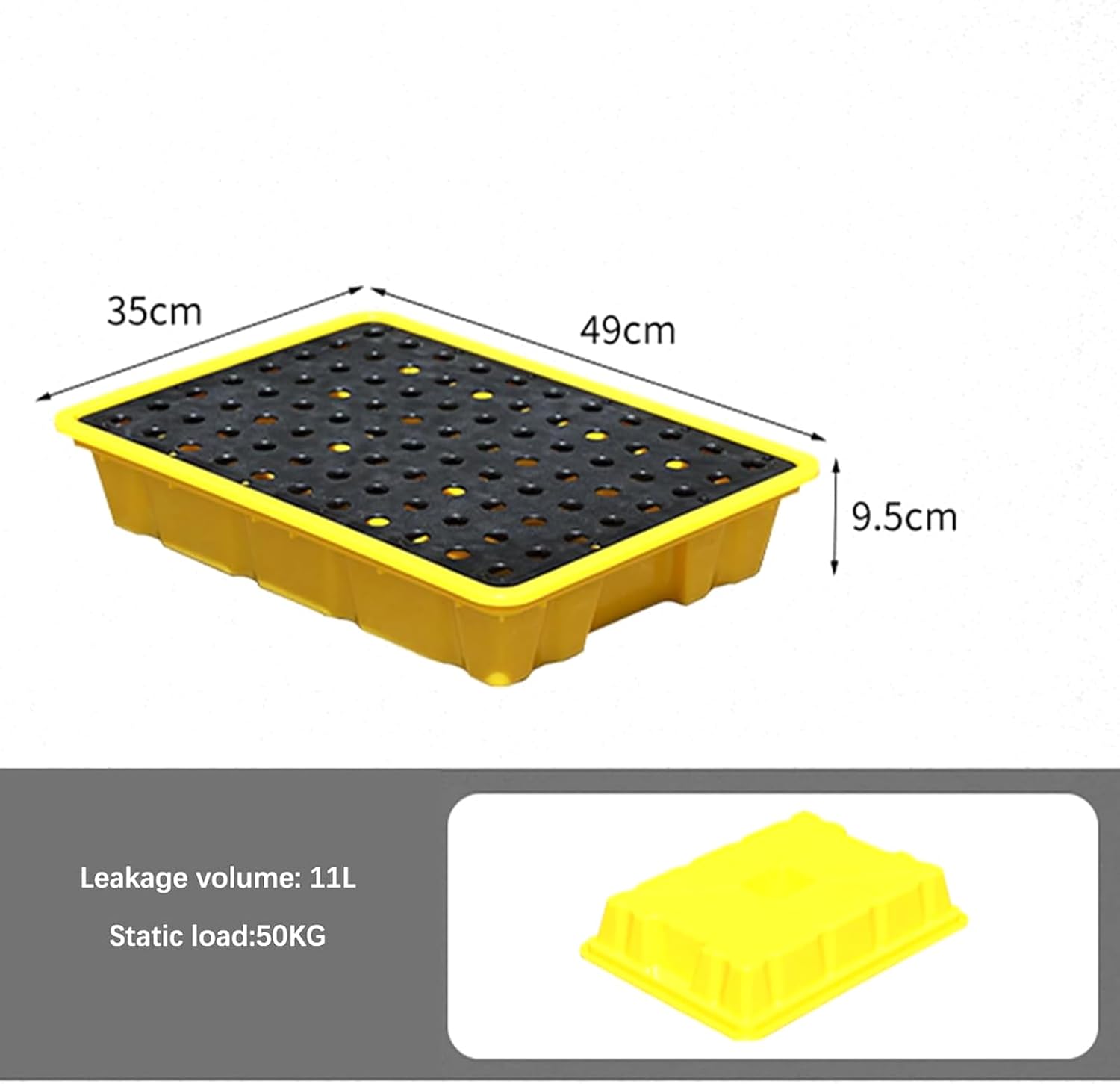 Spill Containment Platform, Heavy-Duty Spill Pallet with Removable Grate and Drain, Stackable Design for Industrial and Laboratory Use,490 * 350 * 95Mm