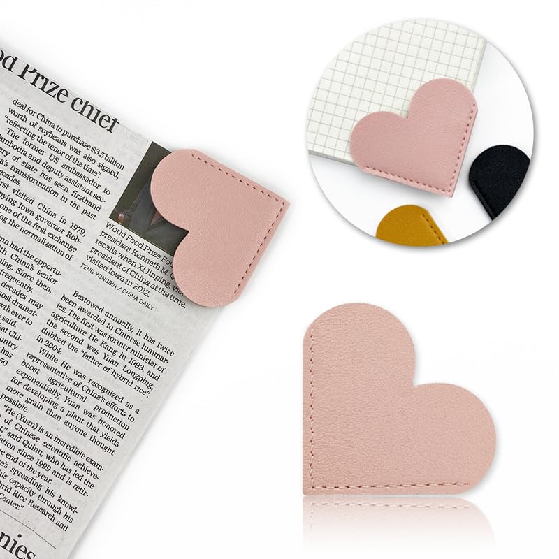 Hrlace Pack of 8 Leather Heart Bookmarks Personalised Leather Corner Page Book Marks Cute Bookmarks Handmade Bookmarks for Book Lovers Book Accessories Heart Black - Image 2