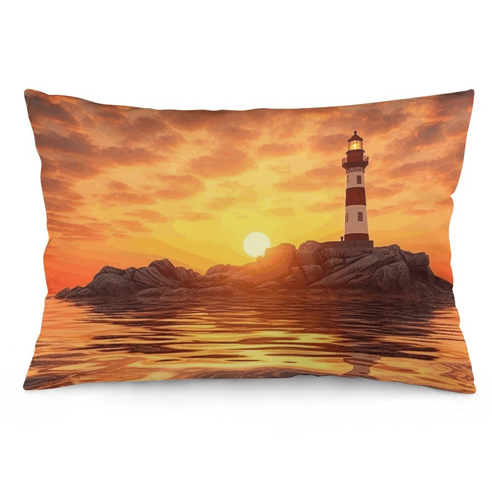 NTVOWPZO 2 Pack Decoration Throw Pillow Covers 12 "x20 Pillowcases Covers Sea Lighthouse in Sunset Pillowcases Modern Farmhouse Home Decor Sofa Cushions Covers for Couch Bed Living Room