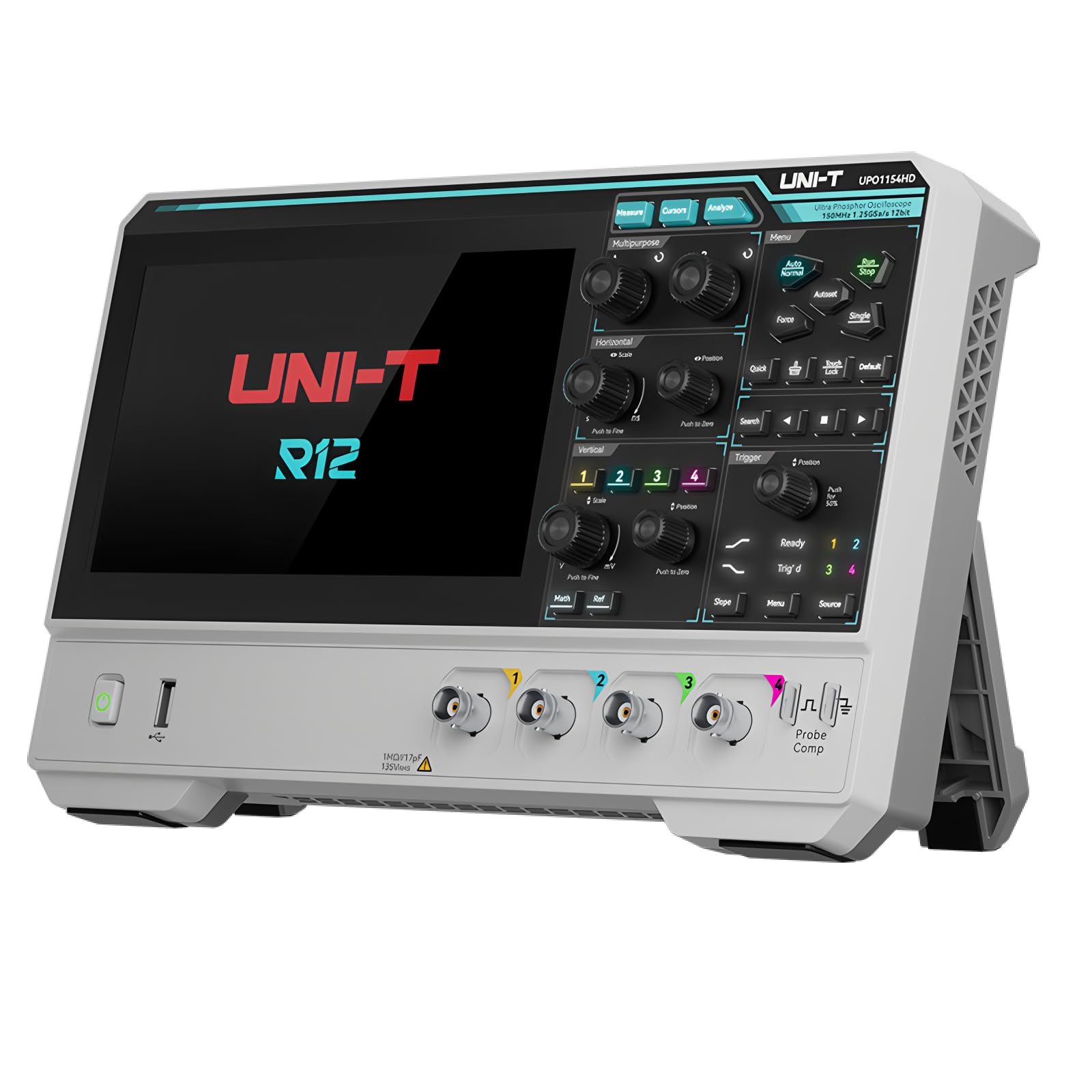Oscilloscopio ad alta risoluzione serie UNI-T UPO1000HD – ADC 12 bit, 1,25 GSa/s, memoria 100 Mpts, schermo touch da 7 pollici (UPO1082HD 2 canali 80 MHz)