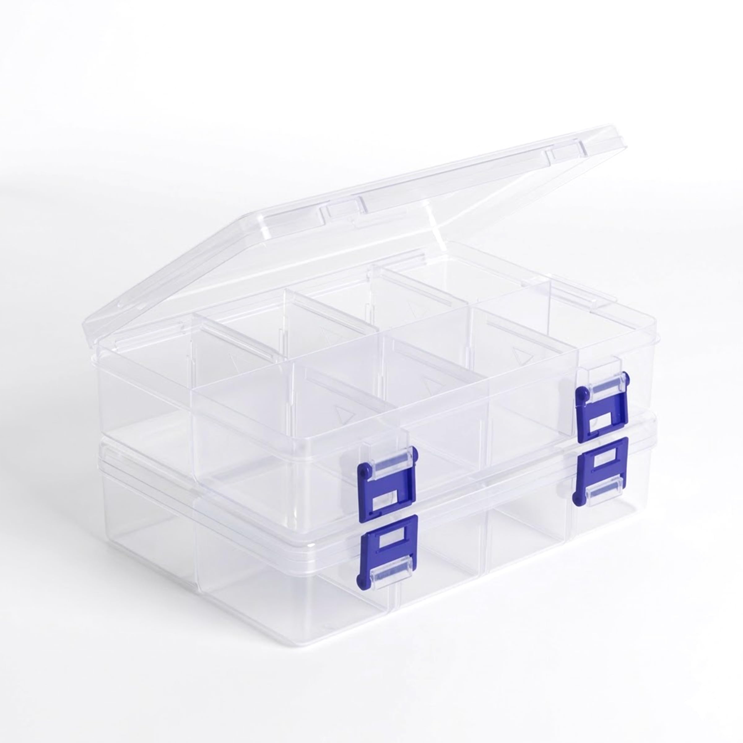 2PCS Bead Storage Box with 8 Adjustable Compartments,Plastic Organiser Box