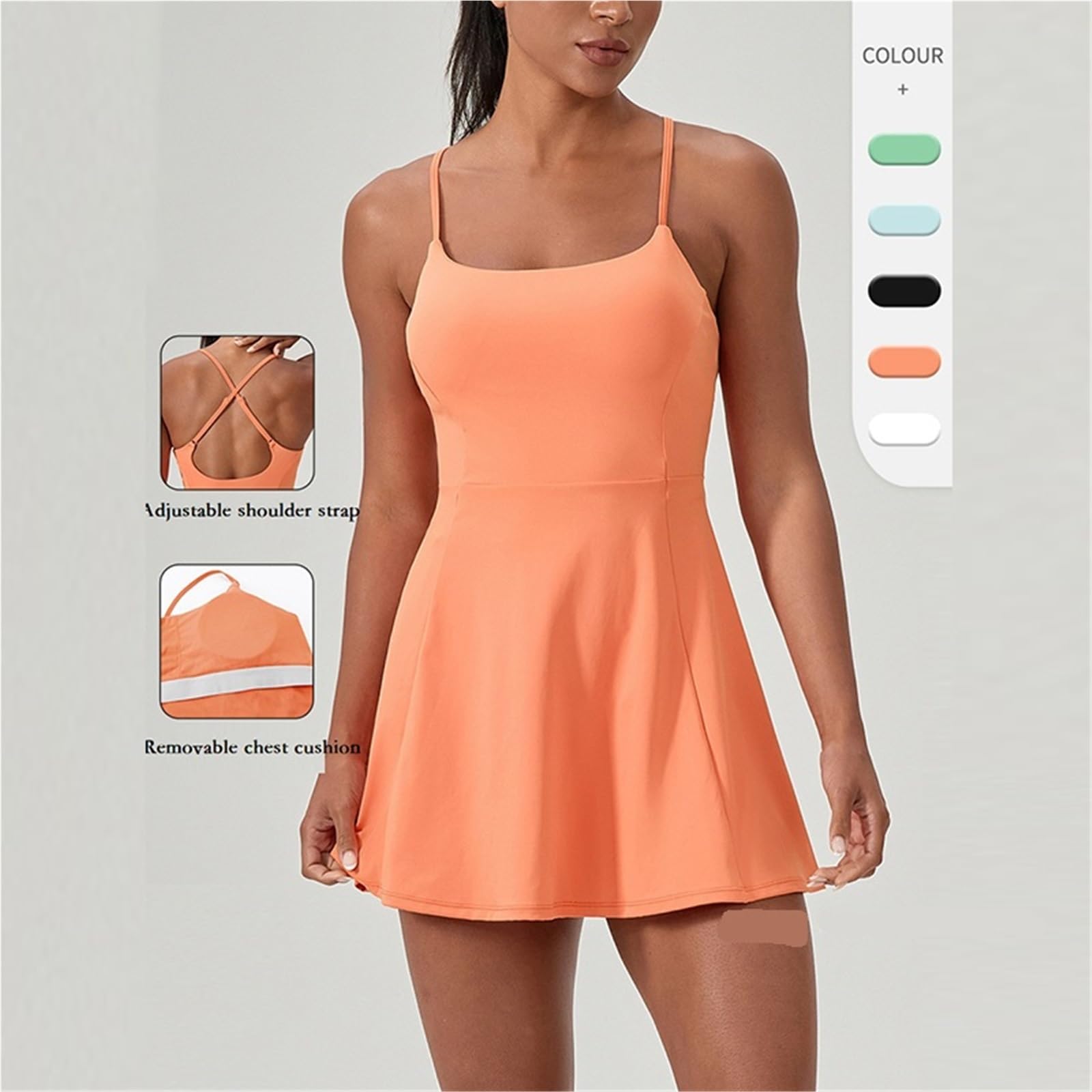 Tenniskleid Damen Verstellbare Träger Sport Tenniskleid Hohlkreuz Laufkleider Ärmellos Fitness Tennisröcke FüR Damen