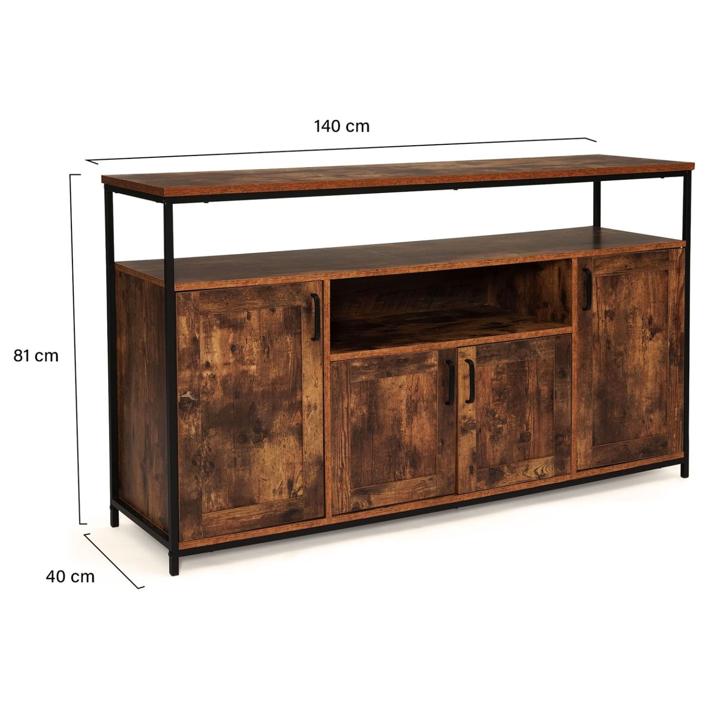 IDMarket Dayton - Aparador (140 cm), diseño industrial | Con 4 puertas con nicho