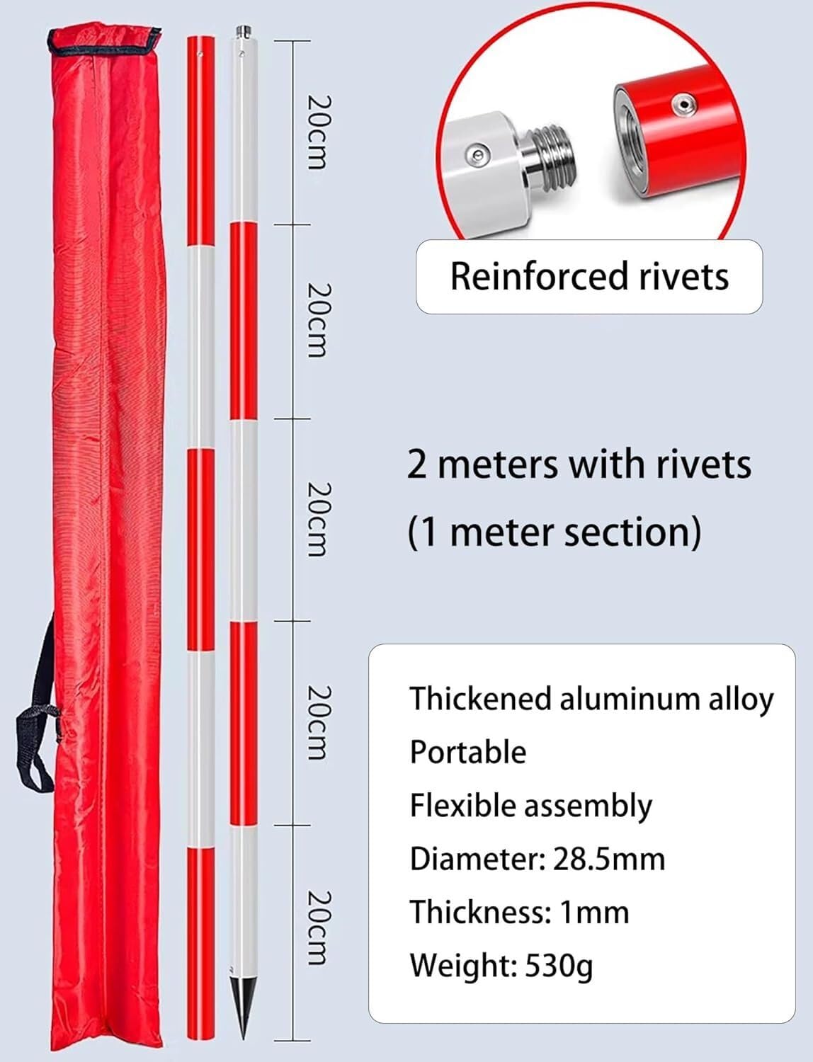 Aluminiowy słup pomiarowy 2/3/5 metrów do budowy dróg geodezyjnych(200cm/78.7in)