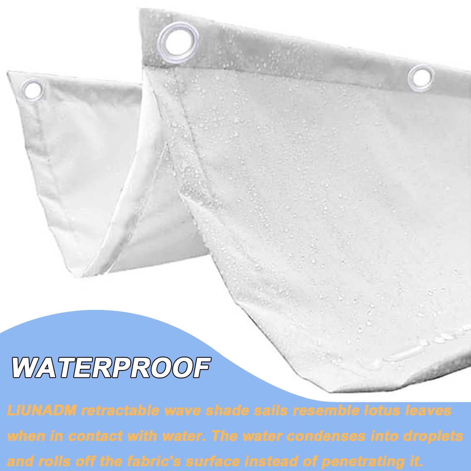 Ausziehbares Wellen-Sonnensegel 130 x 700 cm Wasserdicht UV Schutz Rechteckig Verstellbar Schattenabdeckung Welle mit Ösen Und Seil Nach Maß für Garten Terrasse Balkon, Weiß