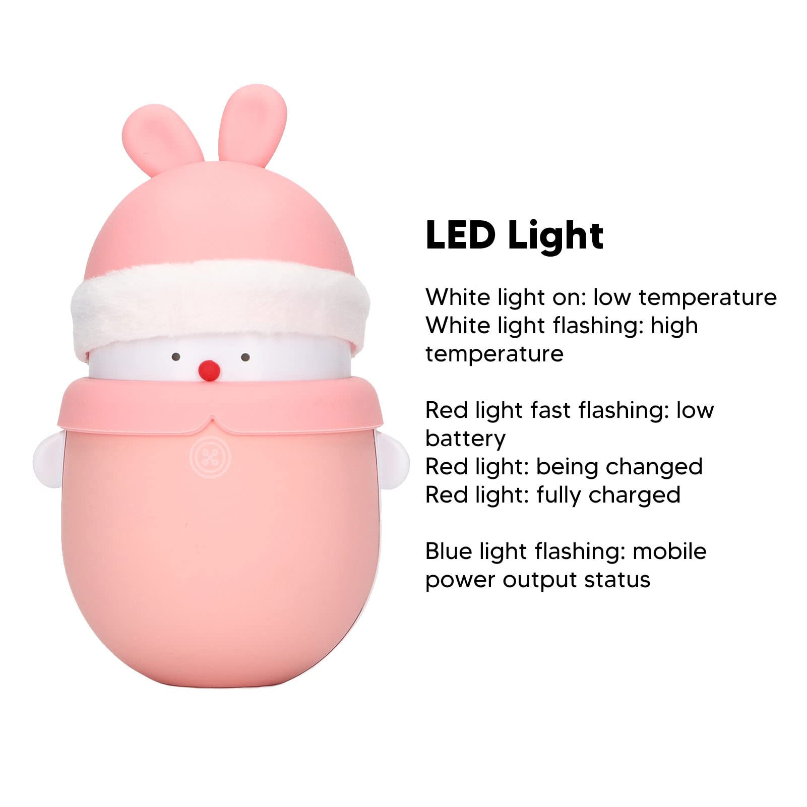 Scaldamani 2 in 1 2 Livelli di Riscaldamento 47-52 °c e 55-60 °c Luce LED Controlla Lo Stato Sempre e Ovunque Power Bank 6000 Mah,Autonomia 4 a 8 Ore Ricarica Il Telefono (coniglio)