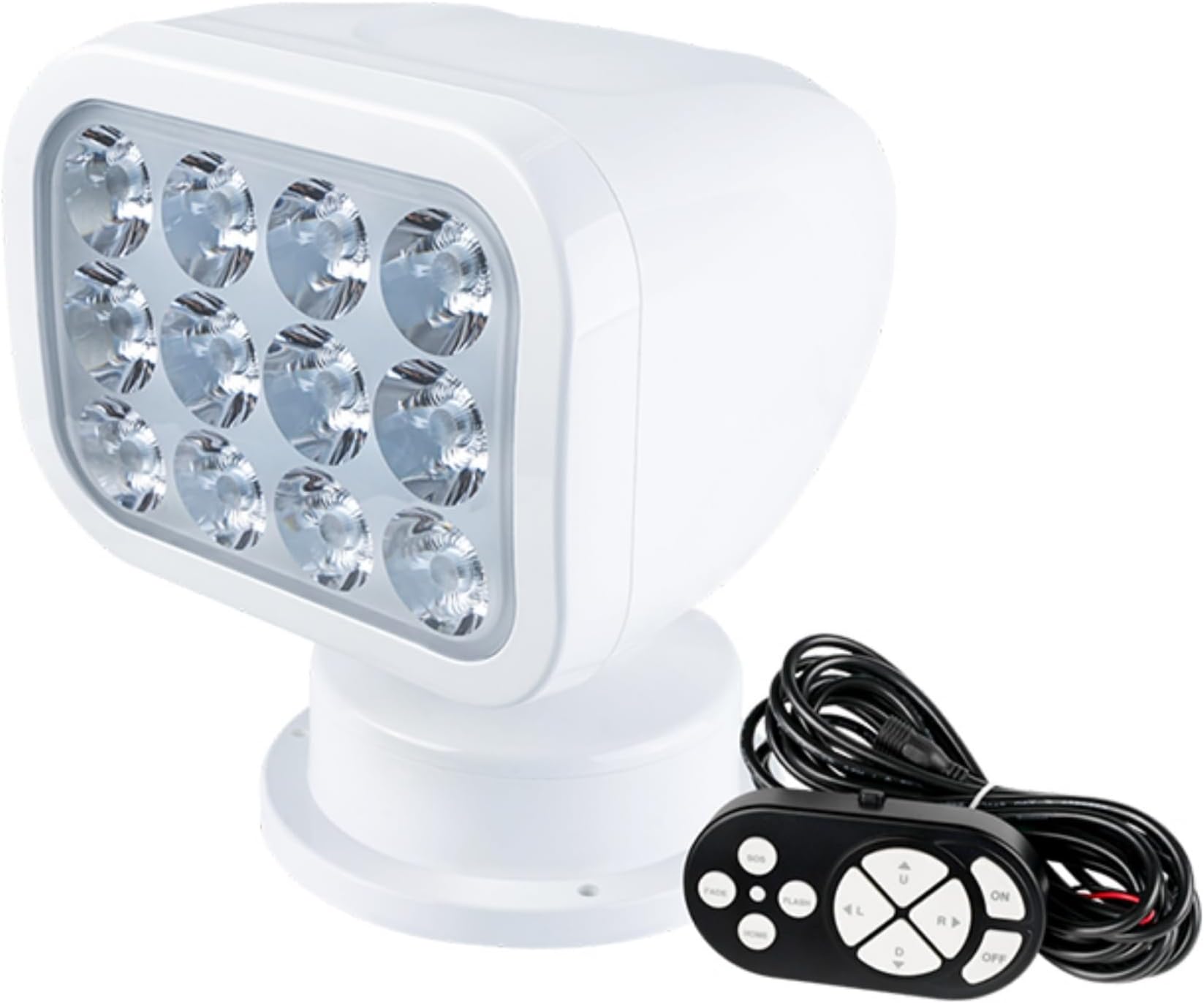 360° Rotating Remote Control LED Searchlight, 10-30V, Auto-Reset, IP66 Waterproof, Marine Spotlight for Boats, Truck, Vehicles, CE & Rohs Certified (Wired Remote/White//Warm Light 2700K)