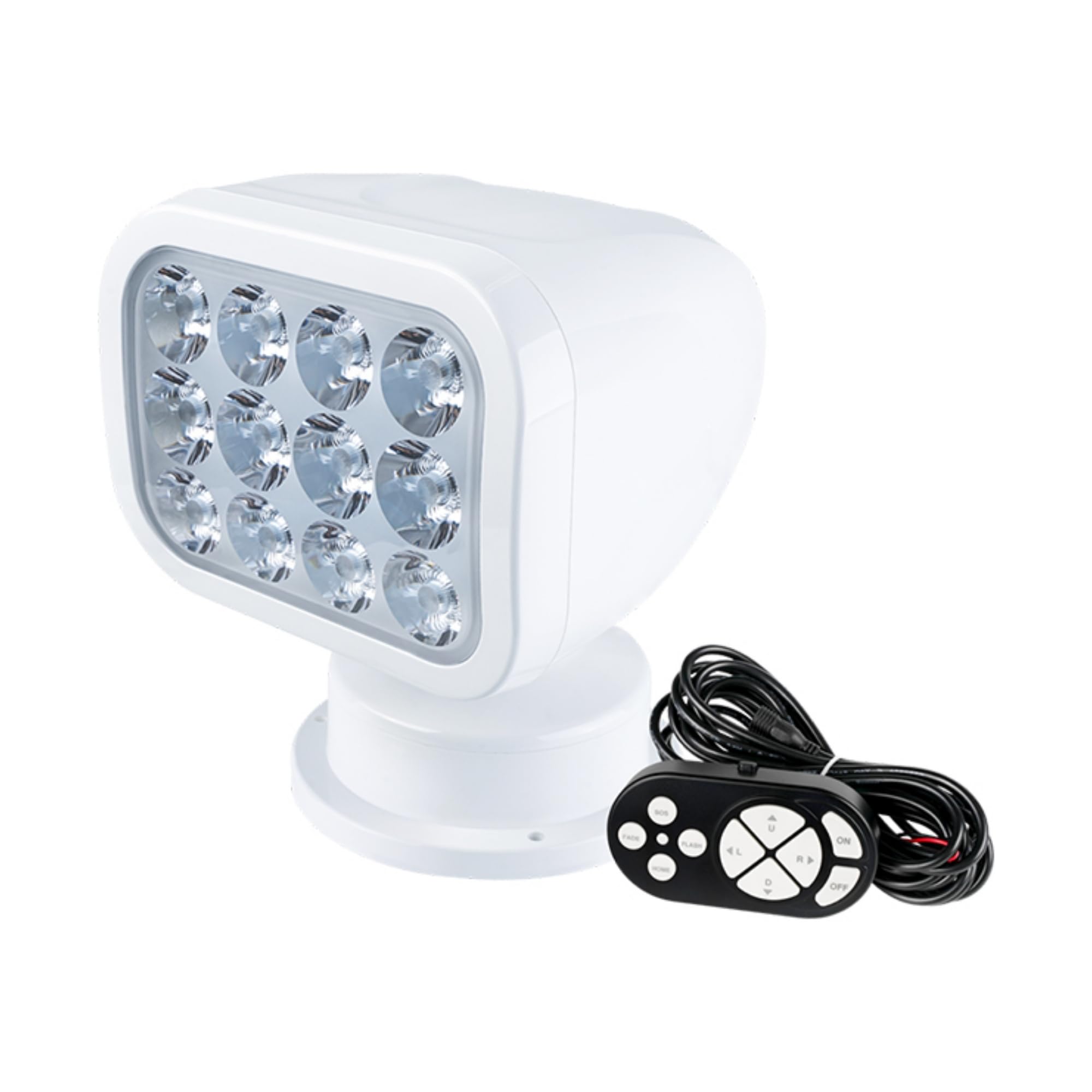 SEAFLO360° Rotating Remote Control LED Searchlight, 10-30V, Auto-Reset, IP66 Waterproof, Marine Spotlight for Boats, Truck, Vehicles, CE & Rohs Certified (Wired Remote/White//Warm Light 2700K)