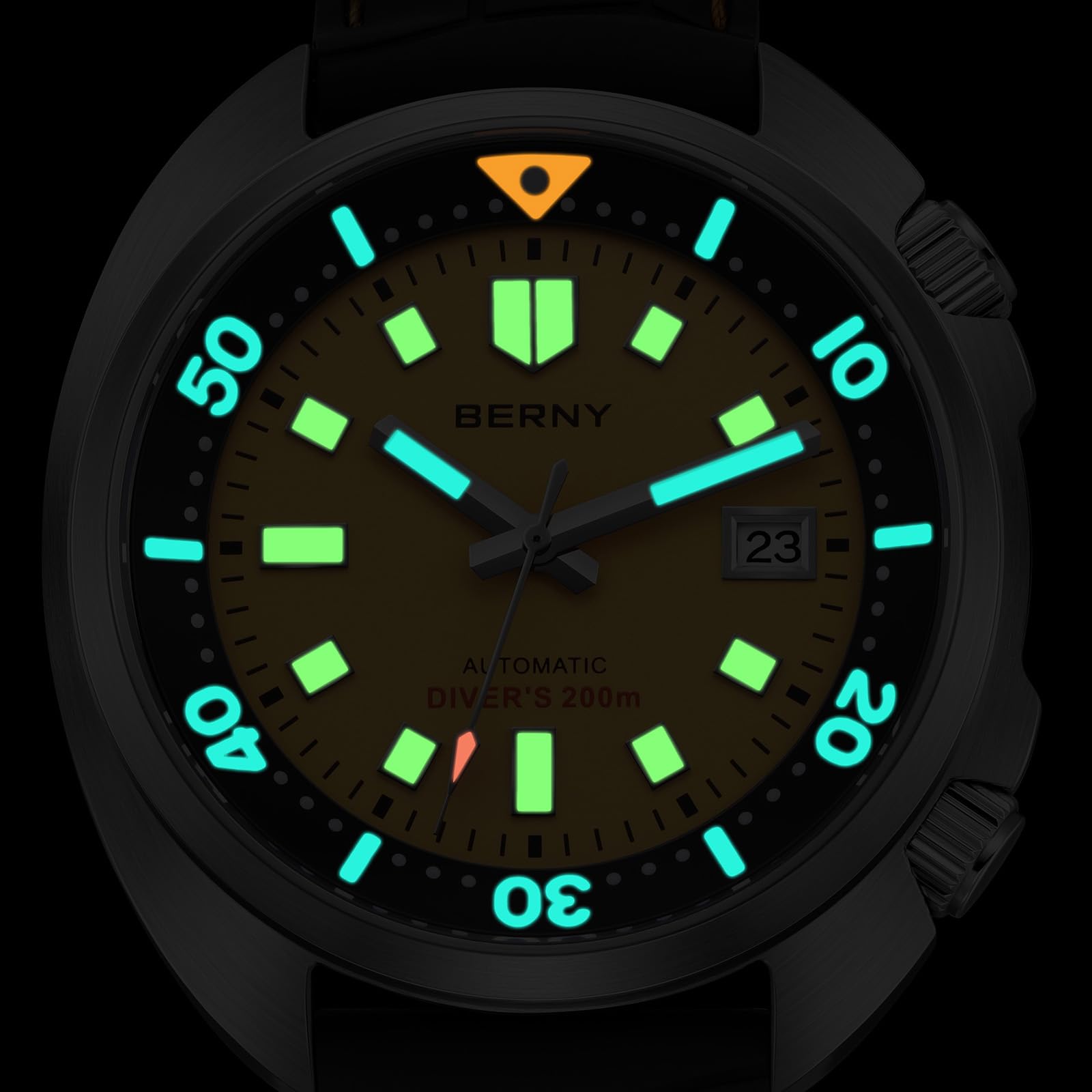 BERNY Reloj Automático para Hombres 200M Impermeable Buceo Mecánico Super Luminoso