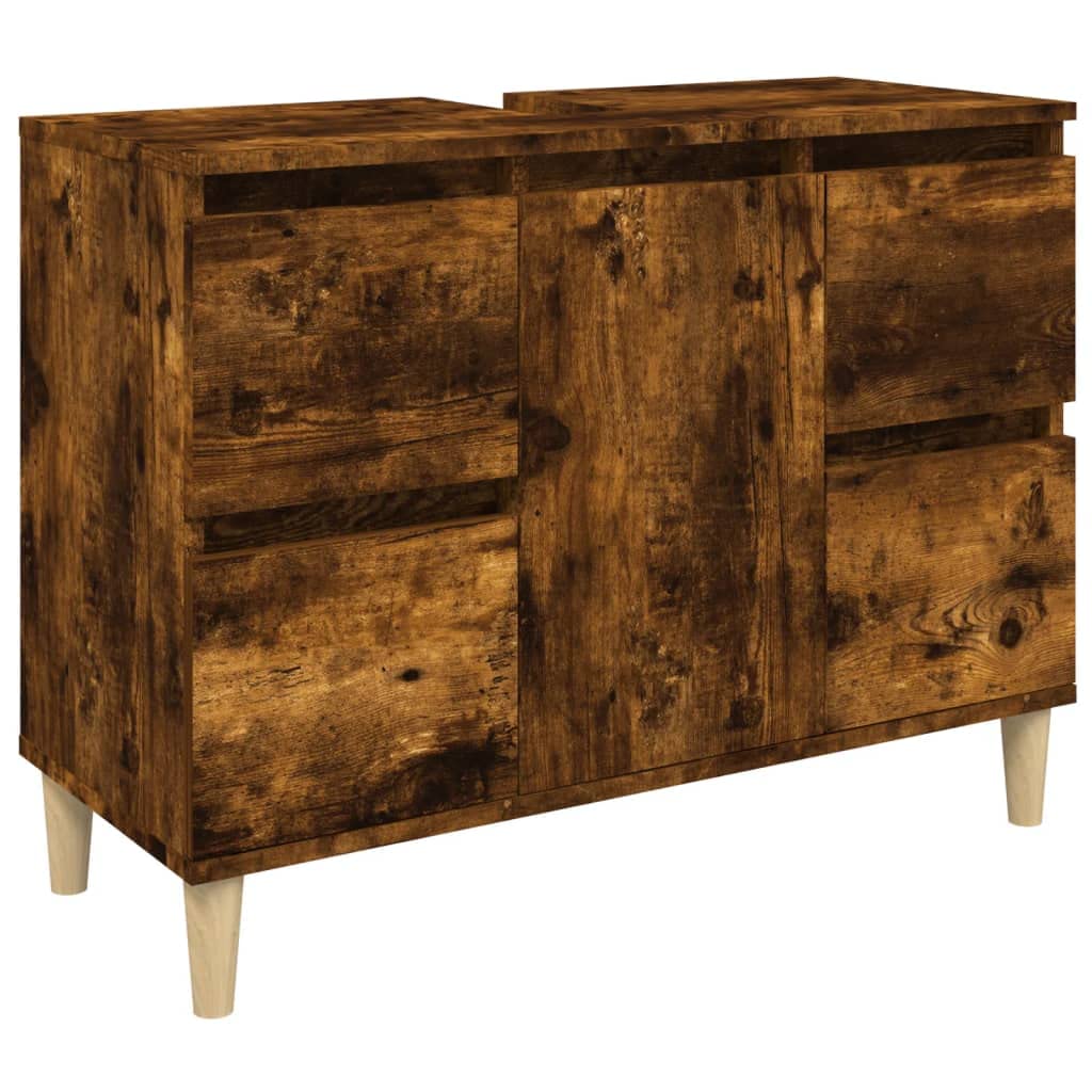 Meuble lavabo chêne fumé 80 x 33 x 60 cm bois multicouche
