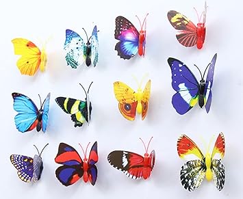 JAAMSO ROYALS Multi Colour Butterfly Stickers for Wall, Decoration Items, Stickers, Wall-Decor, Butterflies for Walls Decoration 13 CM X 13 CM, Pack of 12 - image, photos