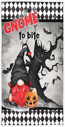 Toalla de baño de mano con gnomos de vampiros de Happy Halloween, espeluznante fantasma, murciélago, calabaza, toalla de cocina en blanco y negro,