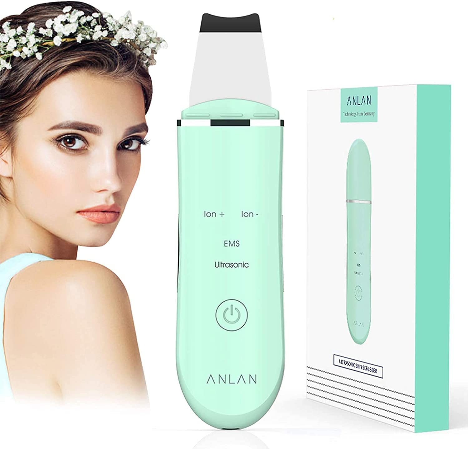 Face Skin Scrubber,ANLAN Electric Ultrasonic EMS Ion Face Cleanser Blackhead Remover Pores Cleaner Wrinkle Remover Comedone Extractor Skin Care Massager USB Rechargeable Beauty Tool