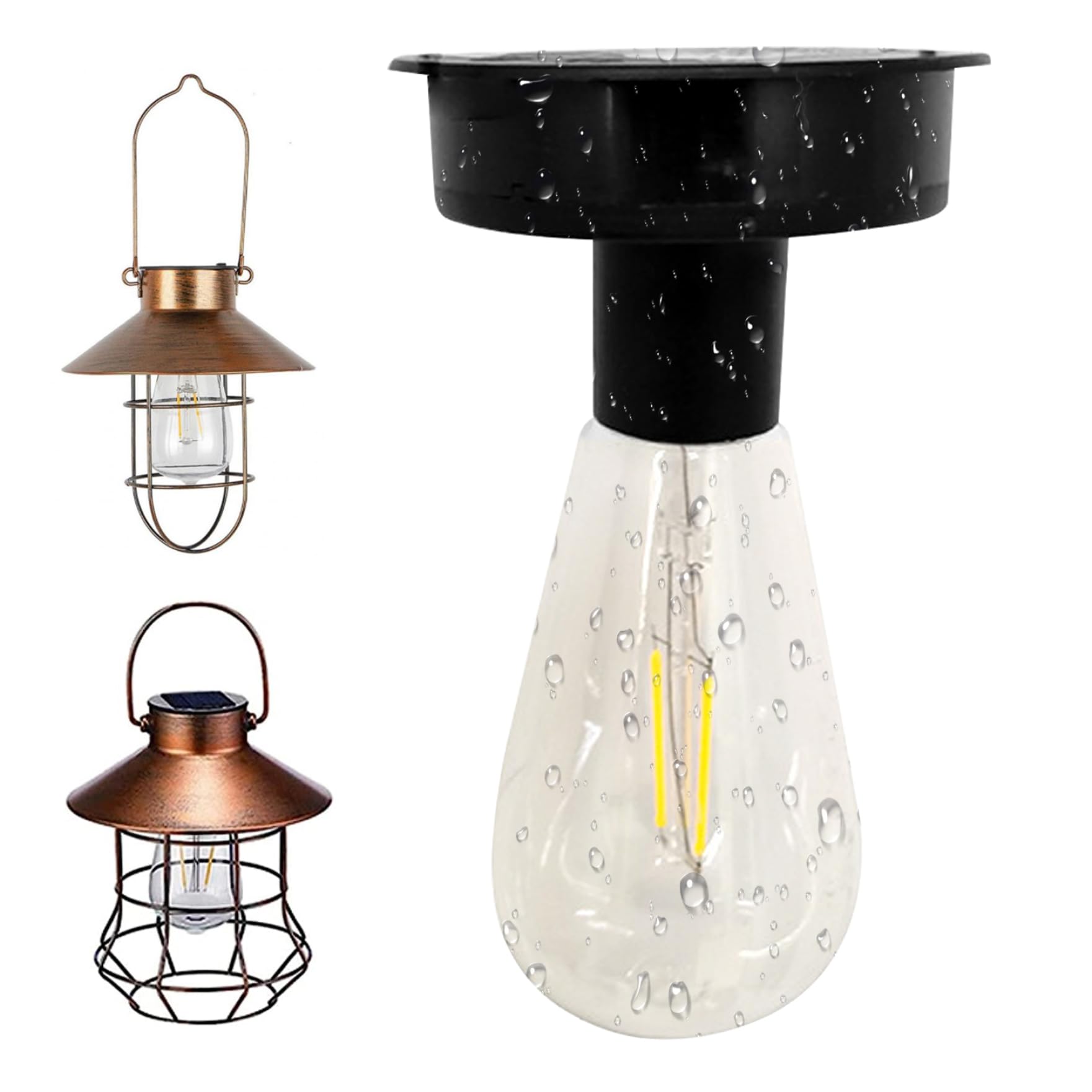 Solar Powered Light Bulb, Waterproof Solar Powered Light Bulbs 7cm/2.7inch Replacement Top with Bulb Warm White LED for Outdoor Solar Lanterns for Garden, Gazebo, Patio, Party, Decoration