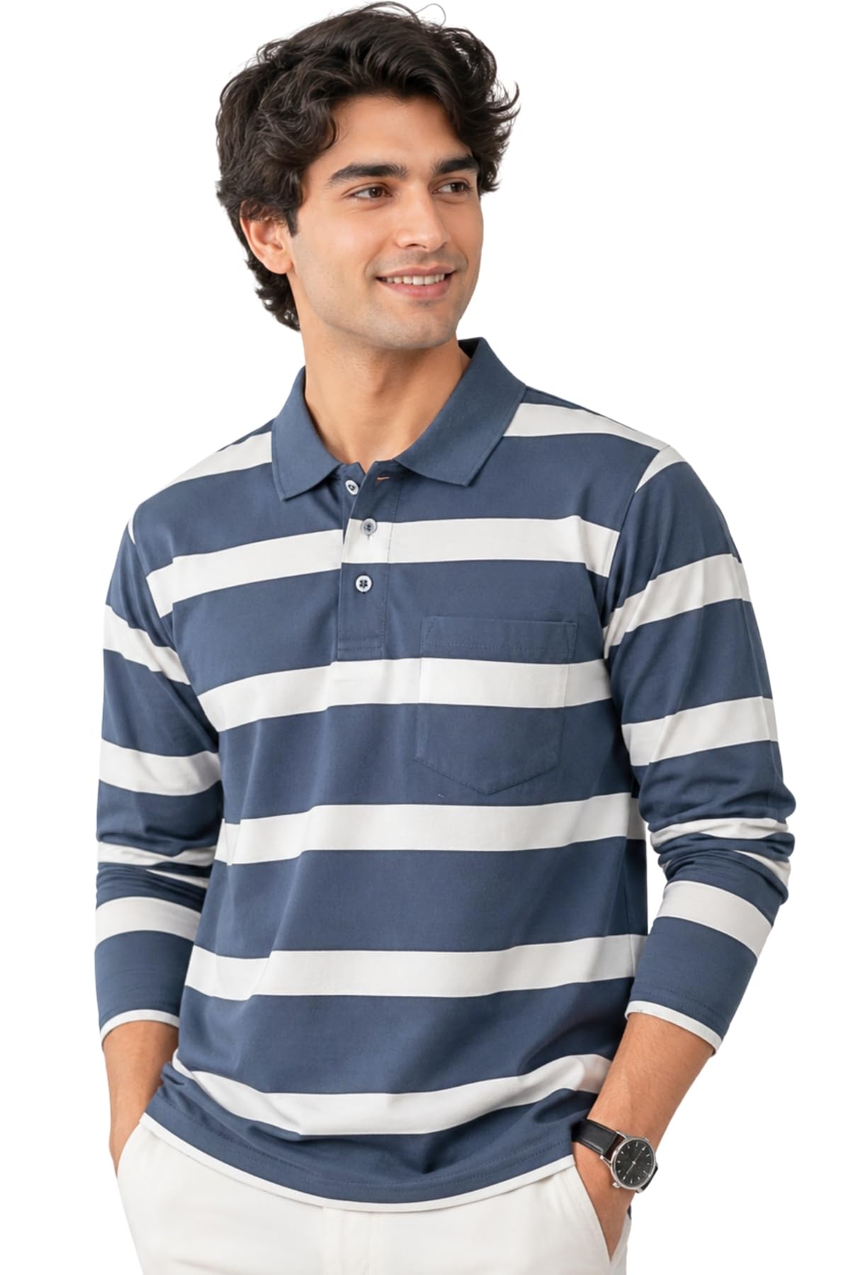 Men's Full Sleeve Polo T-Shirt with Pocket, Premium Cotton Blend Collar Neck Tee-image-14