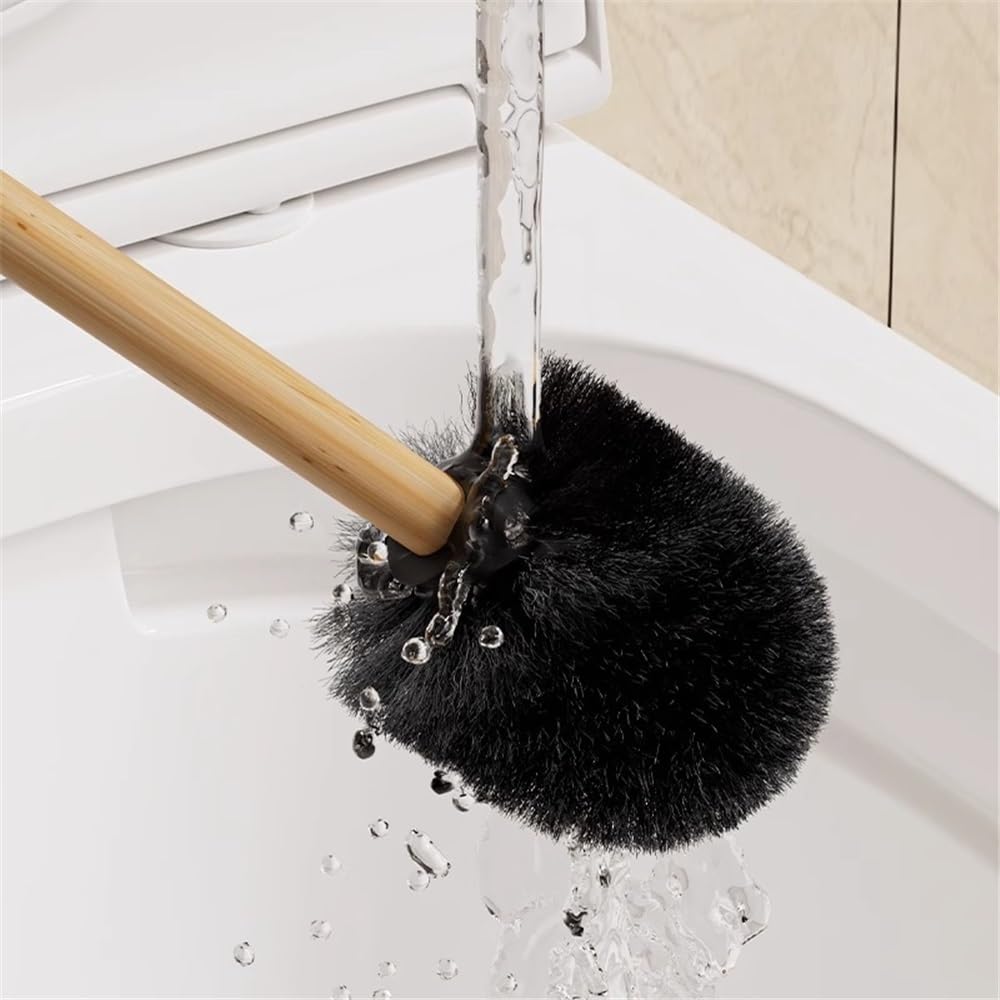 Escobilla de Baño Cepillo de Inodoro doméstico Mango Largo, Cepillo Pared, pie, con Base, Juego Limpieza Escobillas de Inodoro(Negro)